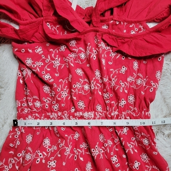 Asos Cotton Red White Eyelet Embroidered Ruffle Bottom New Dress Size 00 - Picture 11 of 13